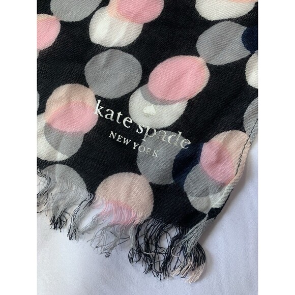 Kate Spade Steal the Spotlight Black Pink Gray Spots 100% Silk Oblong Scarf 79" - Picture 2 of 6